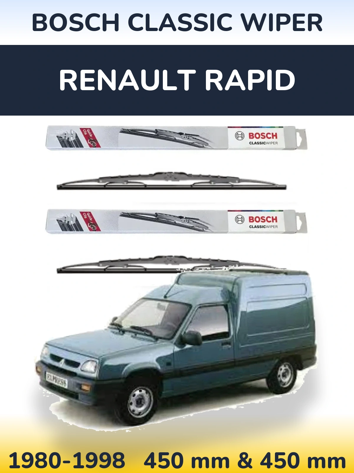 Комплект передніх щіток BOSCH Classic Wiper 450 & 450 мм для Renault Rapid 1980-1998