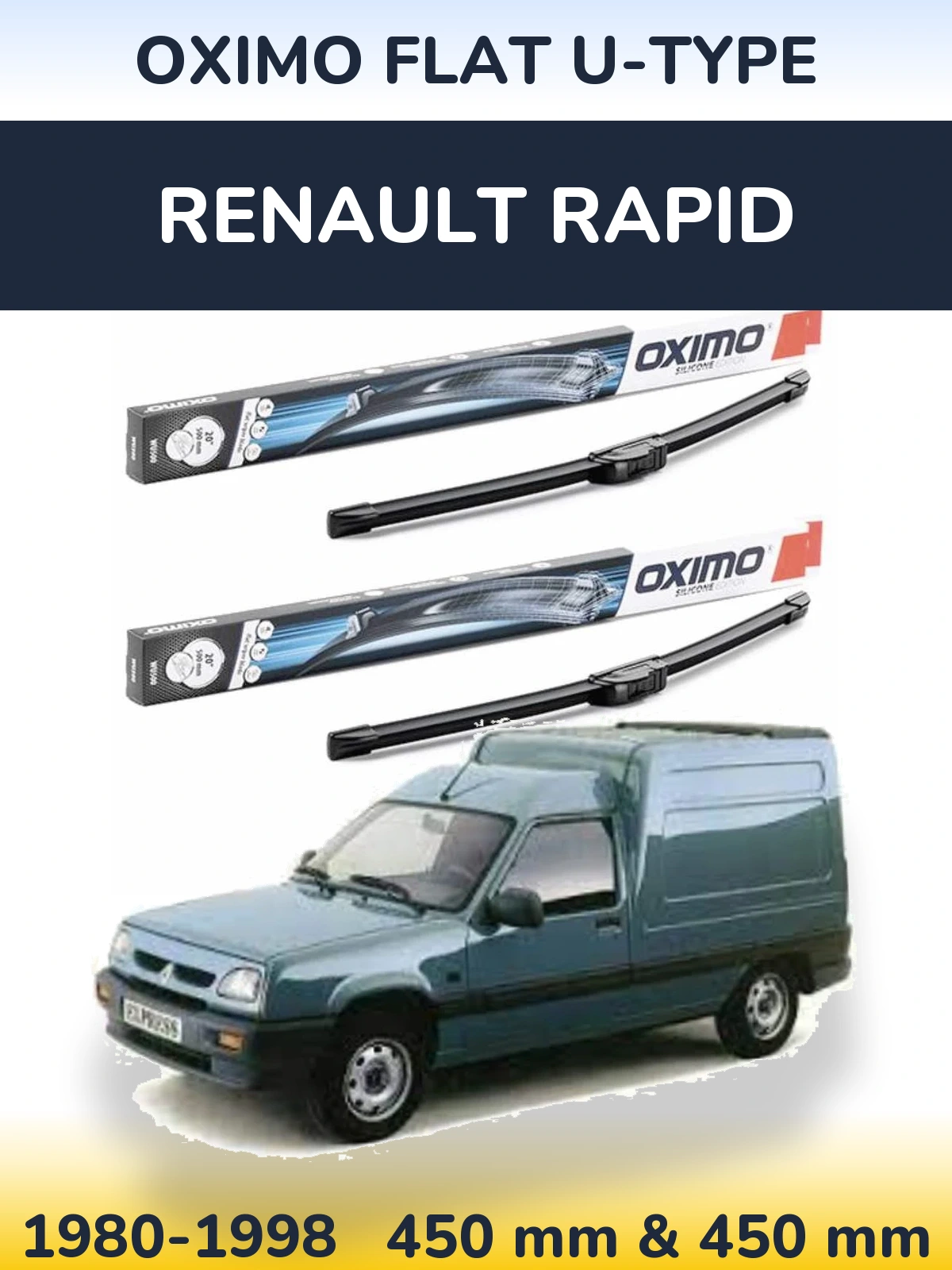 Комплект передніх щіток Oximo Flat U-type 450 & 450 мм для Renault Rapid 1980-1998