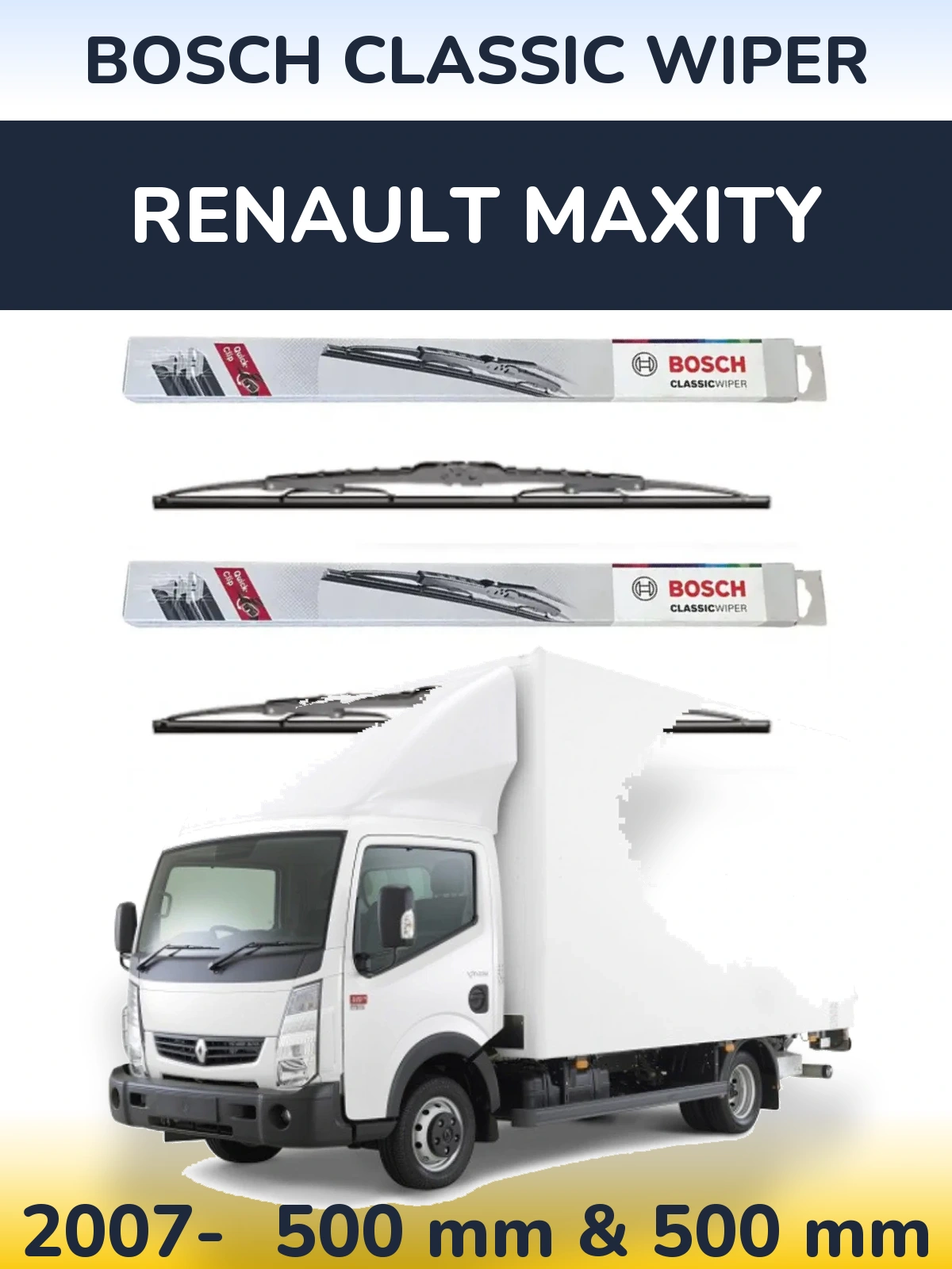 Комплект передніх щіток BOSCH Classic Wiper 500 & 500 мм для Renault Maxity 2007-2026