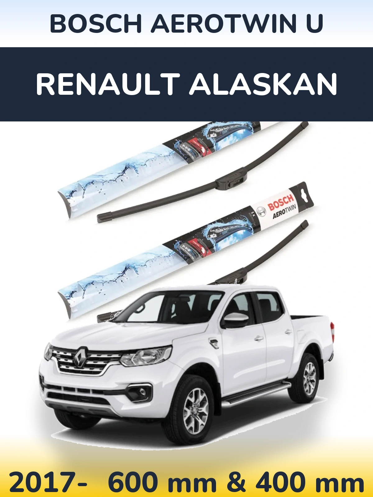 Комплект передних дворников BOSCH AeroTwin U 600 & 400 мм для Renault Alaskan 2017-2026