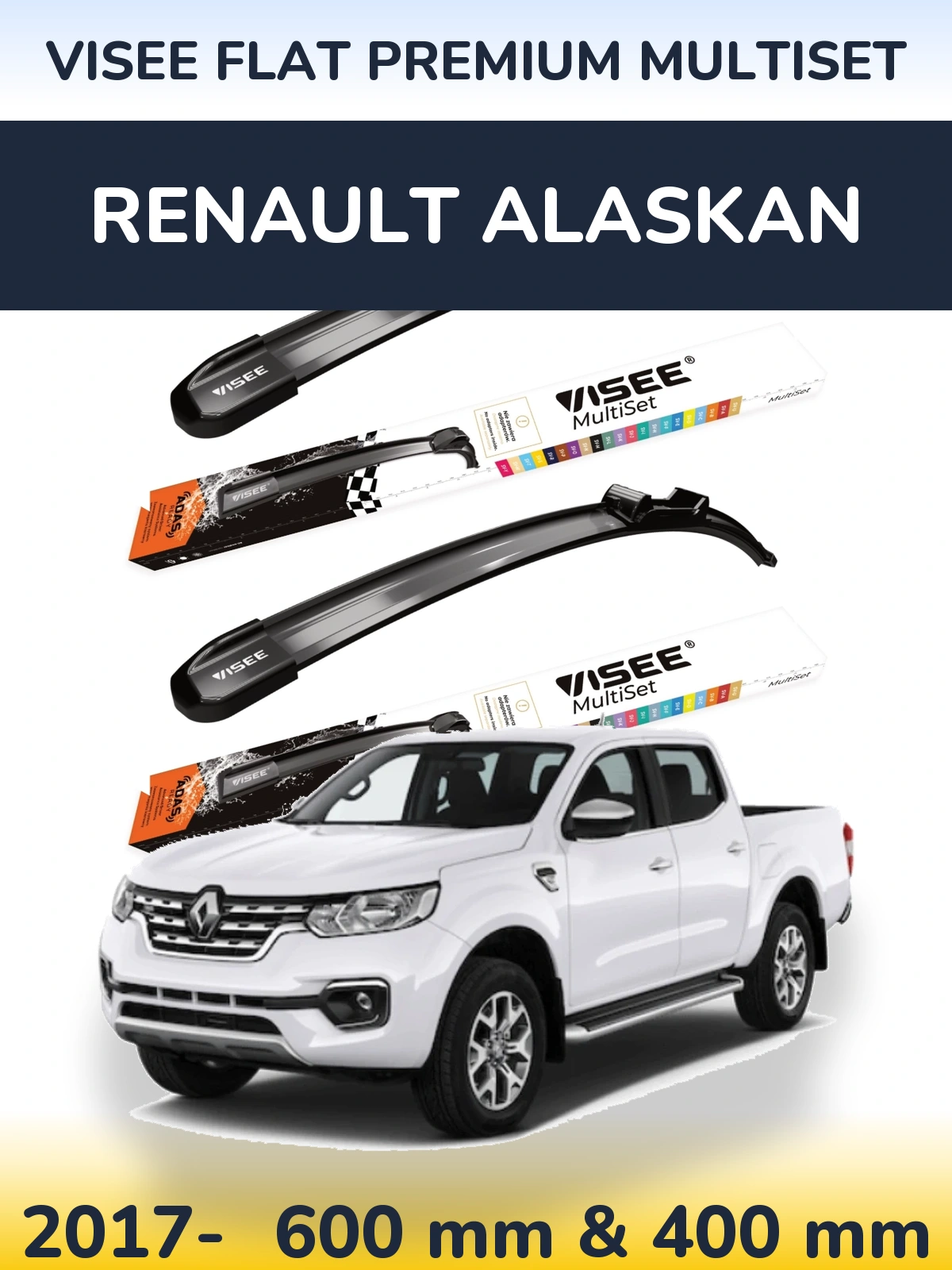 Front wiper blade set VISEE FLAT PREMIUM MultiSet 600 & 400 mm for Renault Alaskan 2017-2026