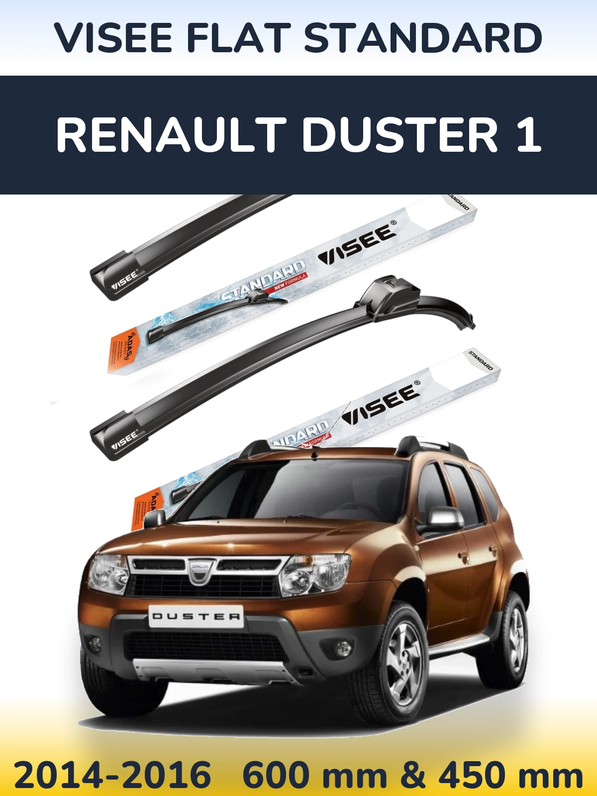 Комплект передних дворников VISEE FLAT STANDARD 600 & 450 мм для Renault Duster 1 2014-2016