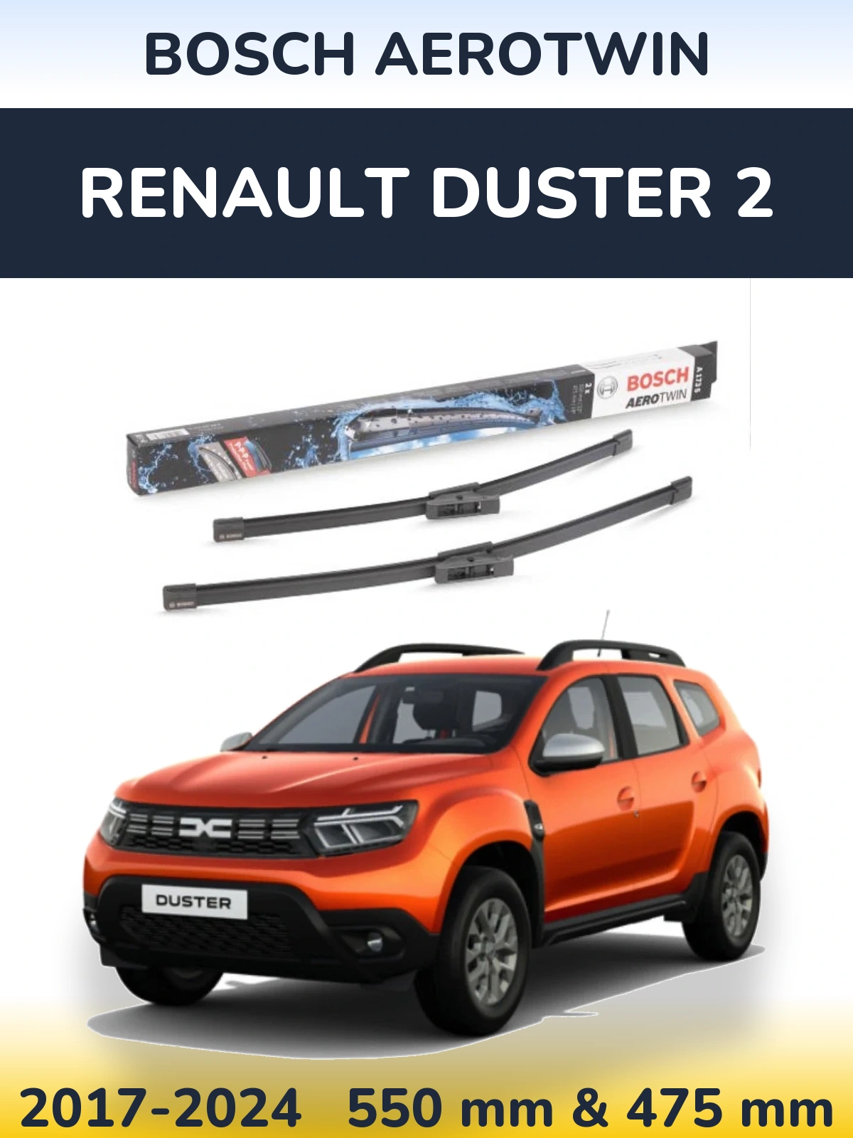 Комплект передніх щіток BOSCH AeroTwin 550 & 475 мм для Renault Duster 2 2017-2024