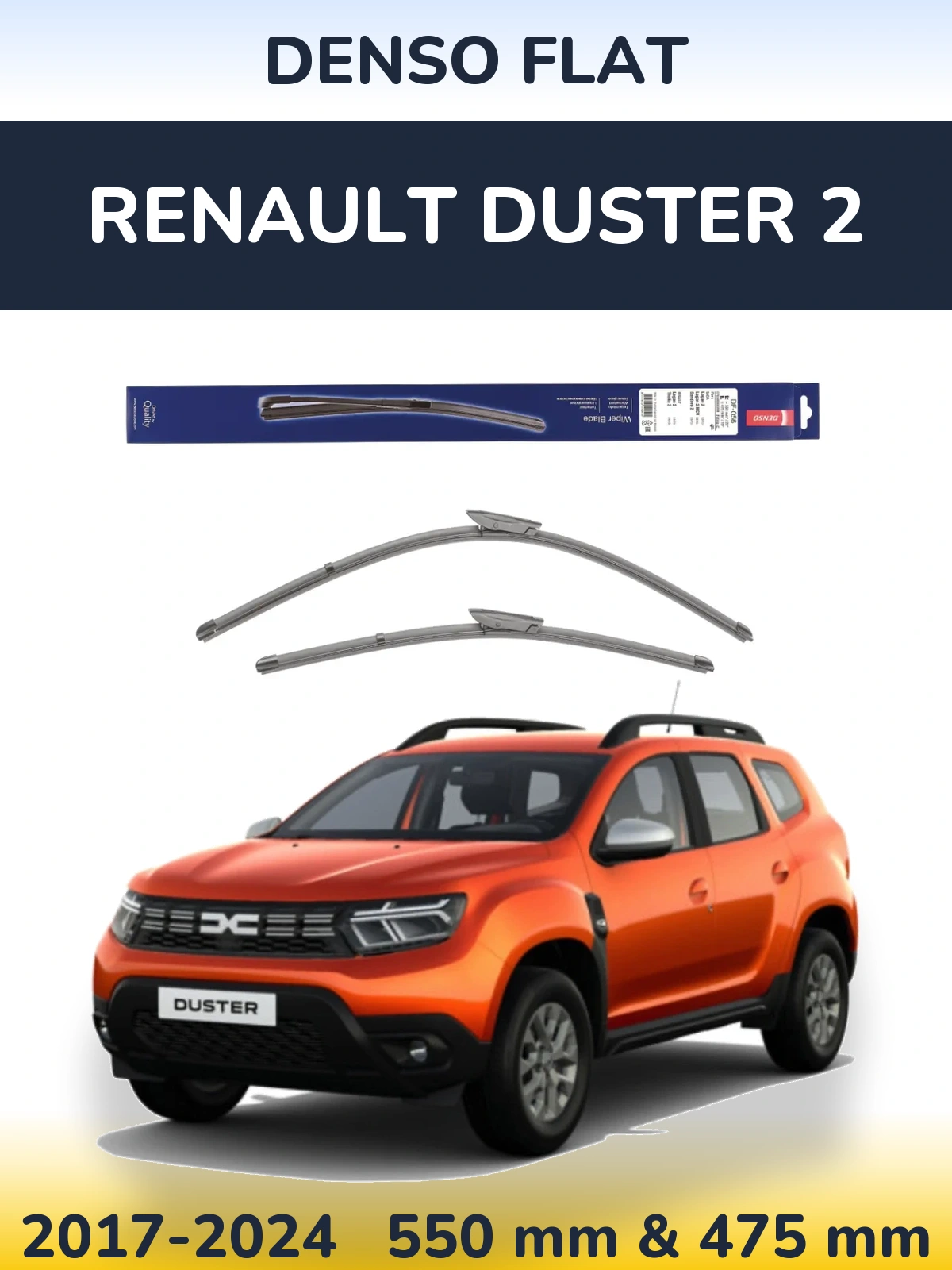 Front wiper blade set Denso Flat 550 & 475 mm for Renault Duster 2 2017-2024