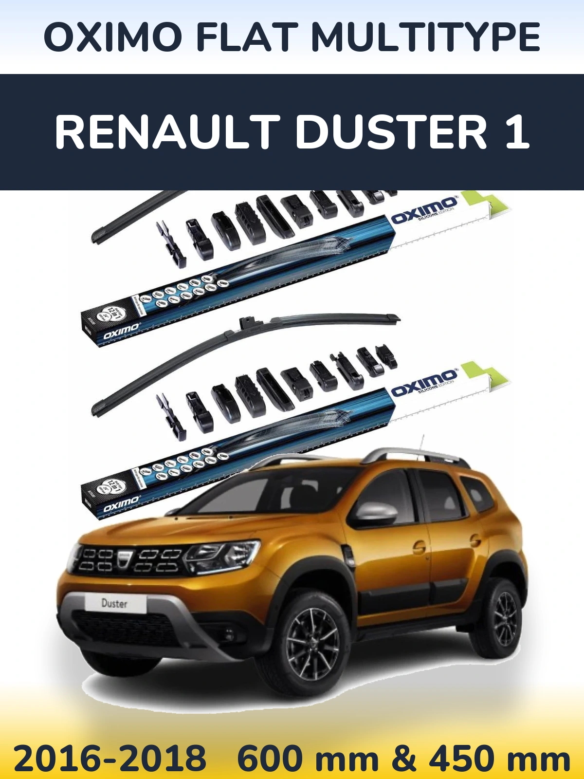 Front wiper blade set Oximo Flat MultiTipse 600 & 450 mm for Renault Duster 1 2016-2018