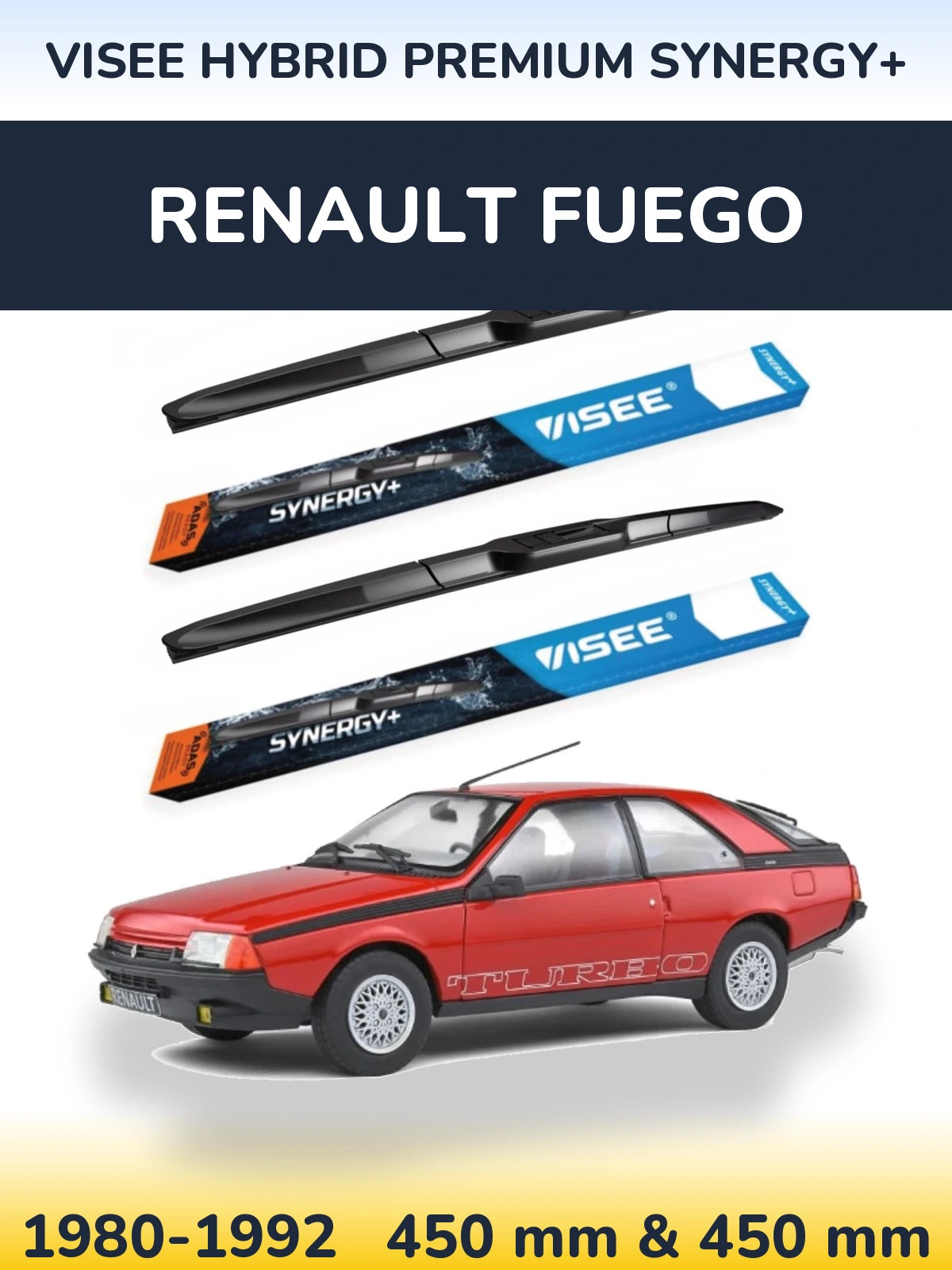 Комплект передніх щіток VISEE HYBRID PREMIUM SYNERGY+ 450 & 450 мм для Renault Fuego 1980-1992