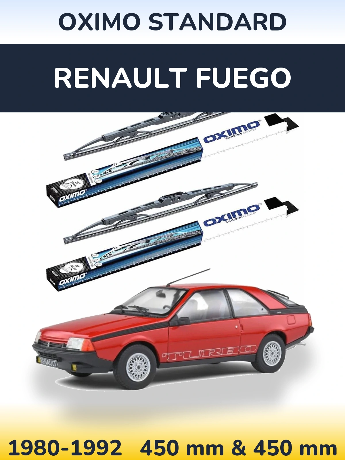Front wiper blade set Oximo Standard 450 & 450 mm for Renault Fuego 1980-1992