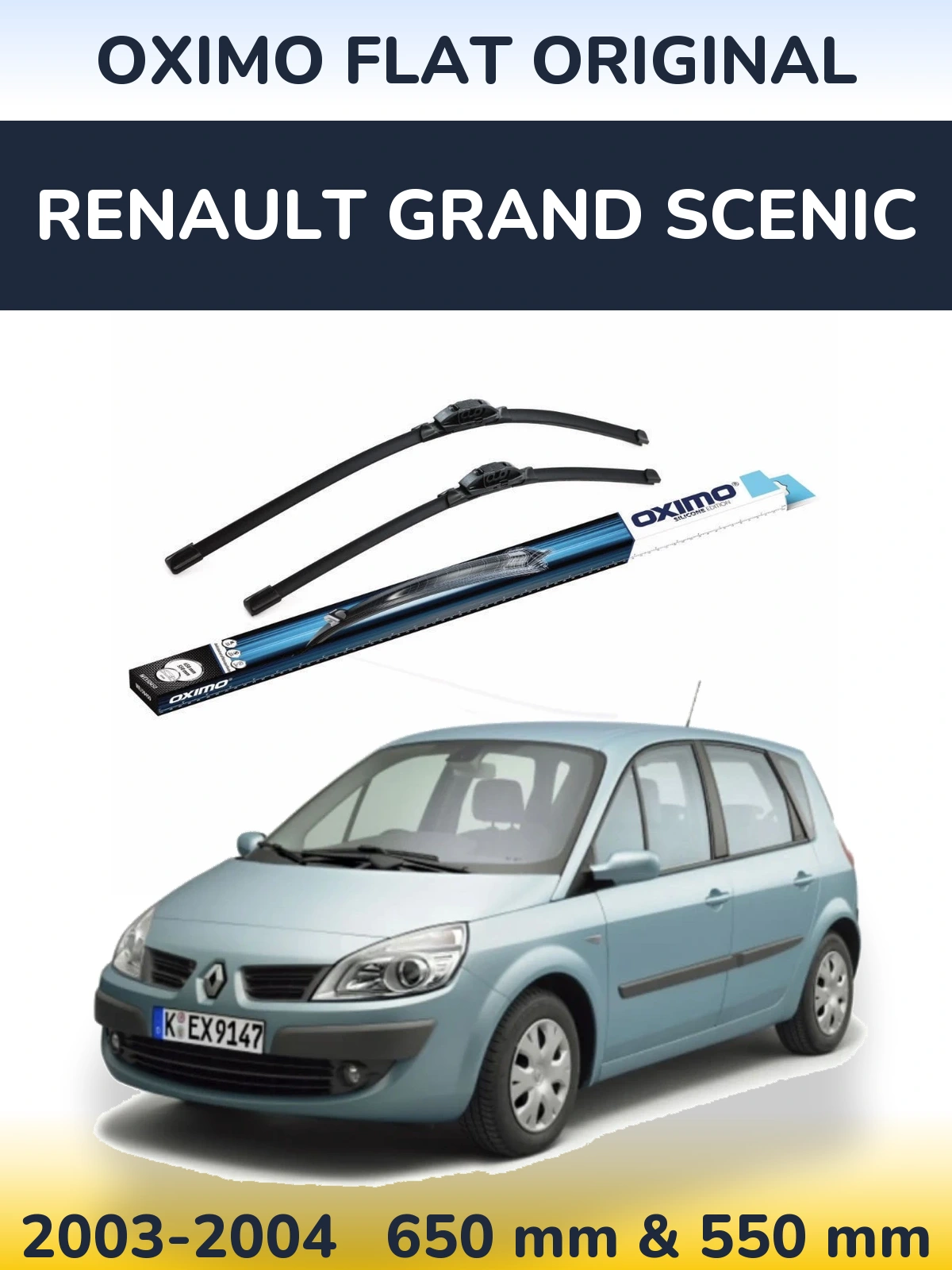 Комплект передних дворников Oximo Flat Original 650 & 550 мм для Renault Grand Scenic 2003-2004