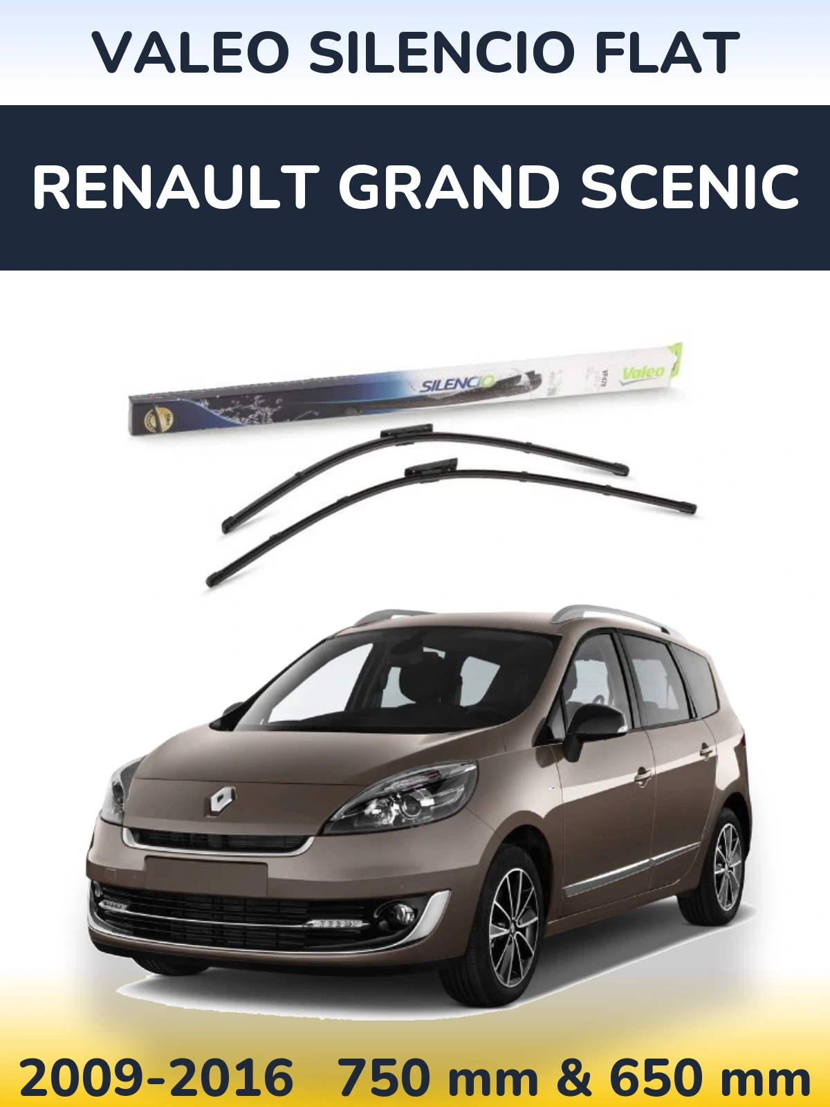Front wiper blade set Valeo Silencio Flat 750 & 650 mm for Renault Grand Scenic 2009-2016