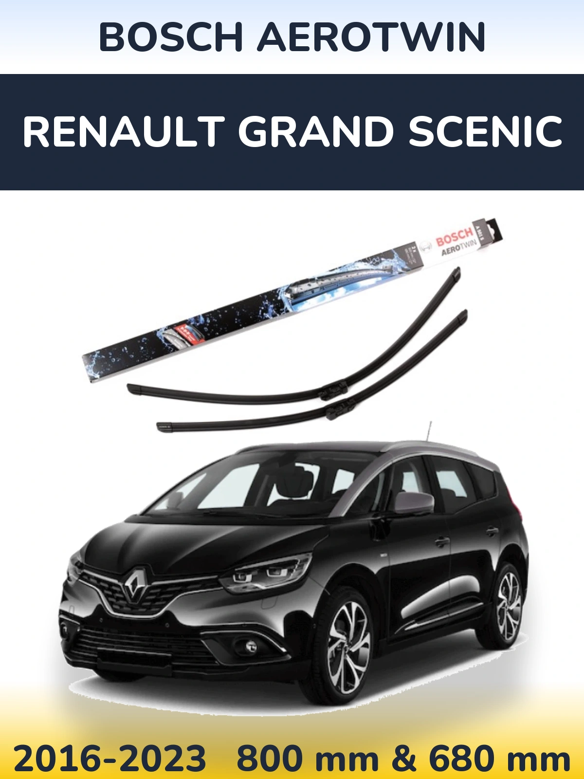 Комплект передних дворников BOSCH AeroTwin 800 & 680 мм для Renault Grand Scenic 2016-2023