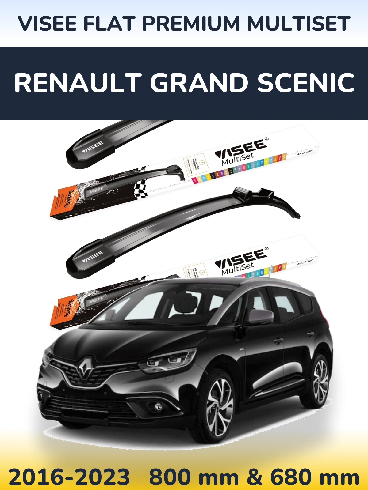 Front wiper blade set VISEE FLAT PREMIUM MultiSet 800 & 680 mm for Renault Grand Scenic 2016-2023