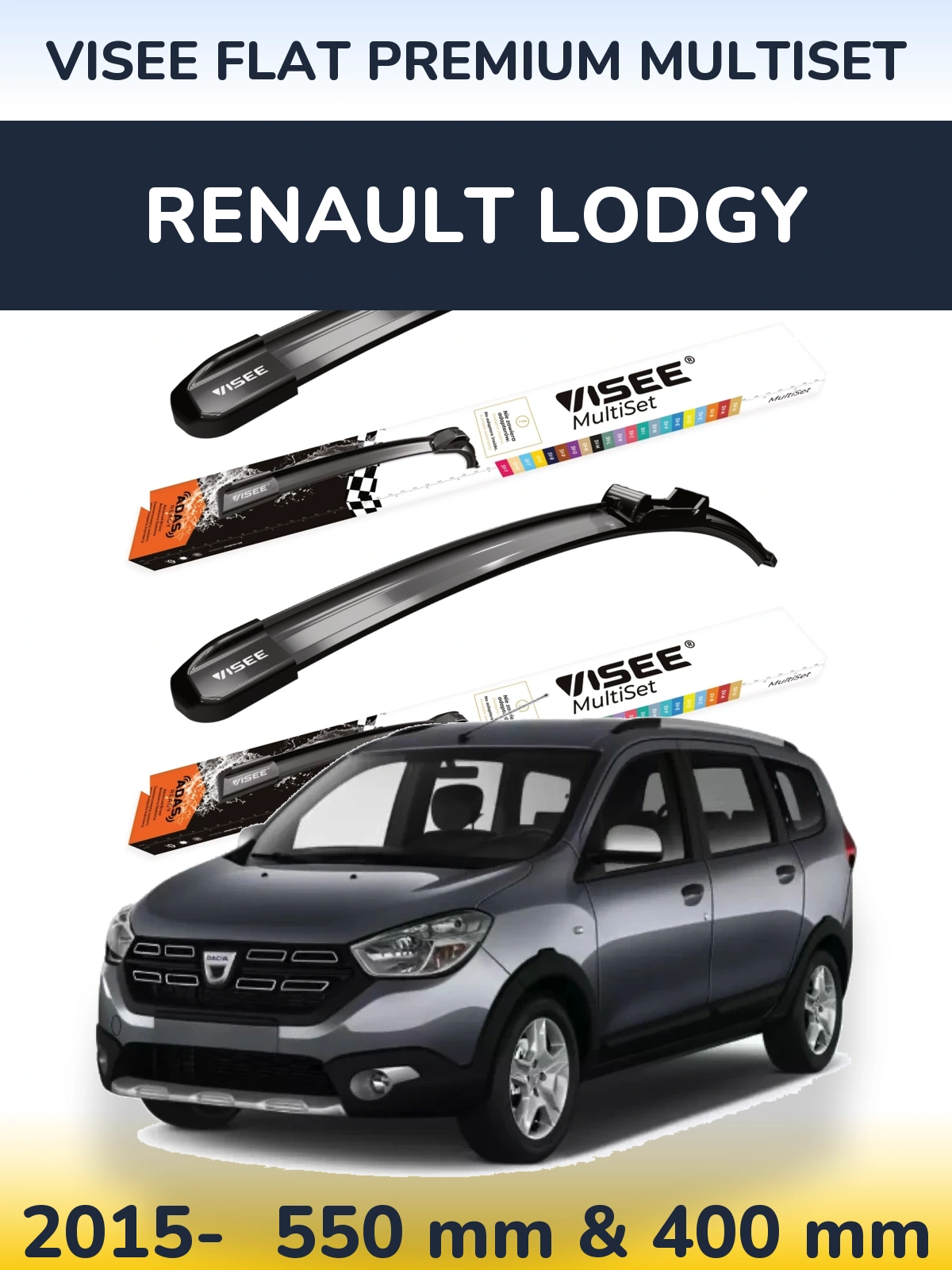 Front wiper blade set VISEE FLAT PREMIUM MultiSet 550 & 400 mm for Renault Lodgy 2015-2026
