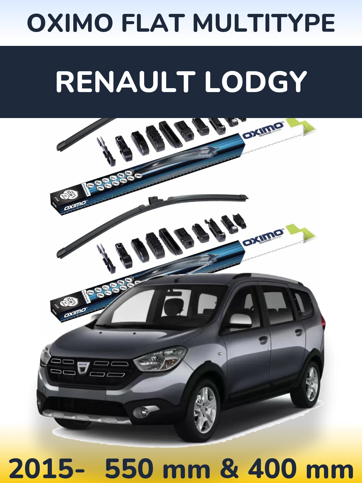 Front wiper blade set Oximo Flat MultiTipse 550 & 400 mm for Renault Lodgy 2015-2026