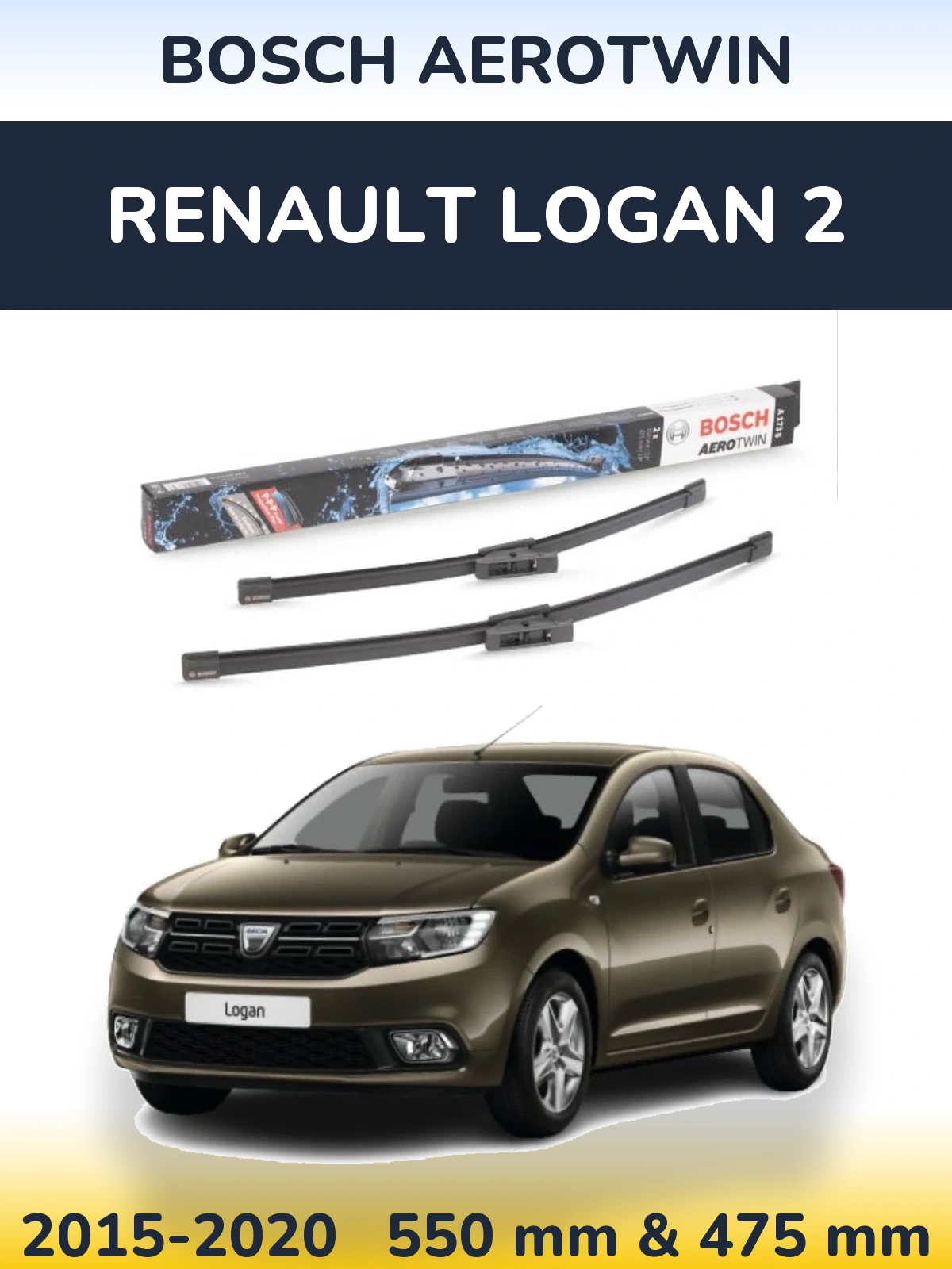 Комплект передніх щіток BOSCH AeroTwin 550 & 475 мм для Renault Logan 2 2015-2020