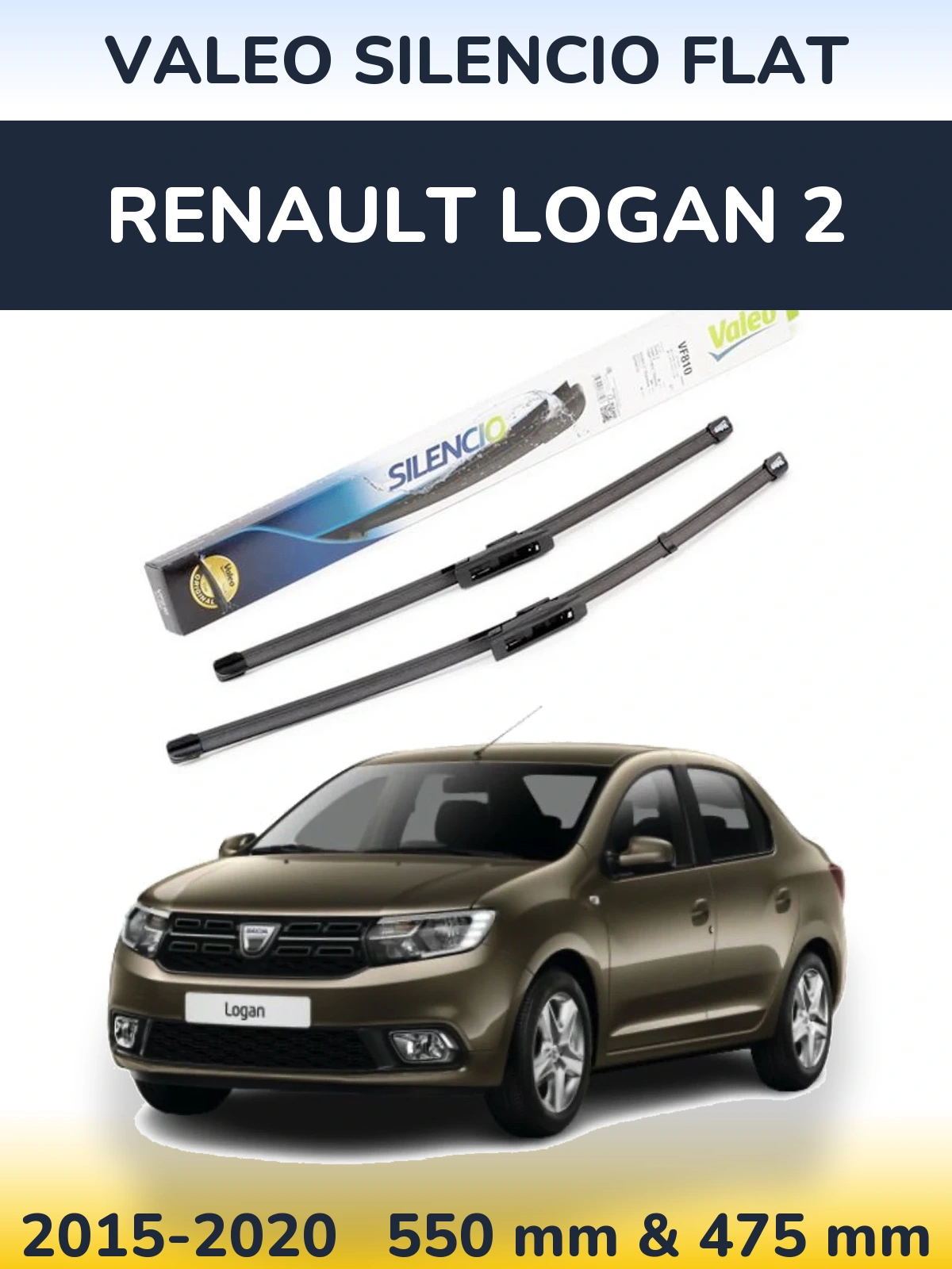 Front wiper blade set Valeo Silencio Flat 550 & 475 mm for Renault Logan 2 2015-2020
