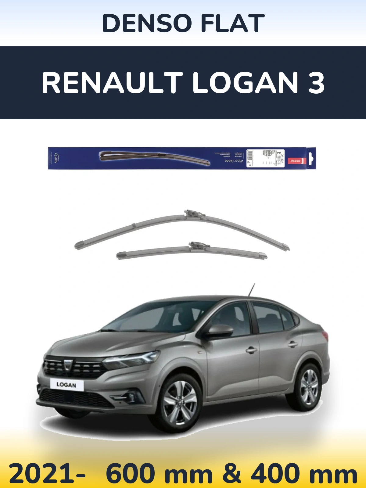 Front wiper blade set Denso Flat 600 & 400 mm for Renault Logan 3 2021-2026