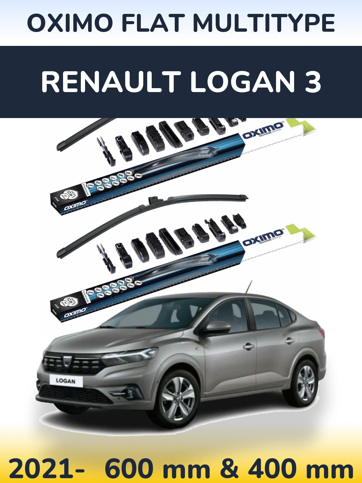 Front wiper blade set Oximo Flat MultiTipse 600 & 400 mm for Renault Logan 3 2021-2026