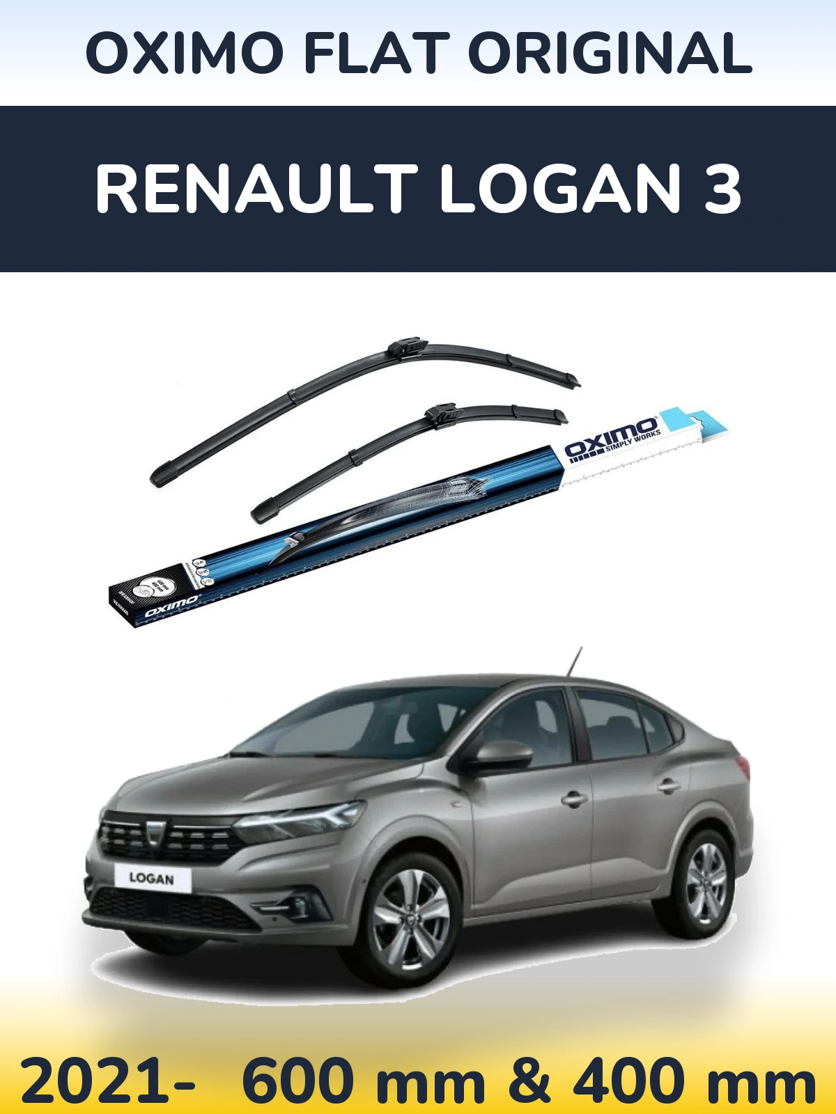 Front wiper blade set Oximo Flat Original 600 & 400 mm for Renault Logan 3 2021-2026