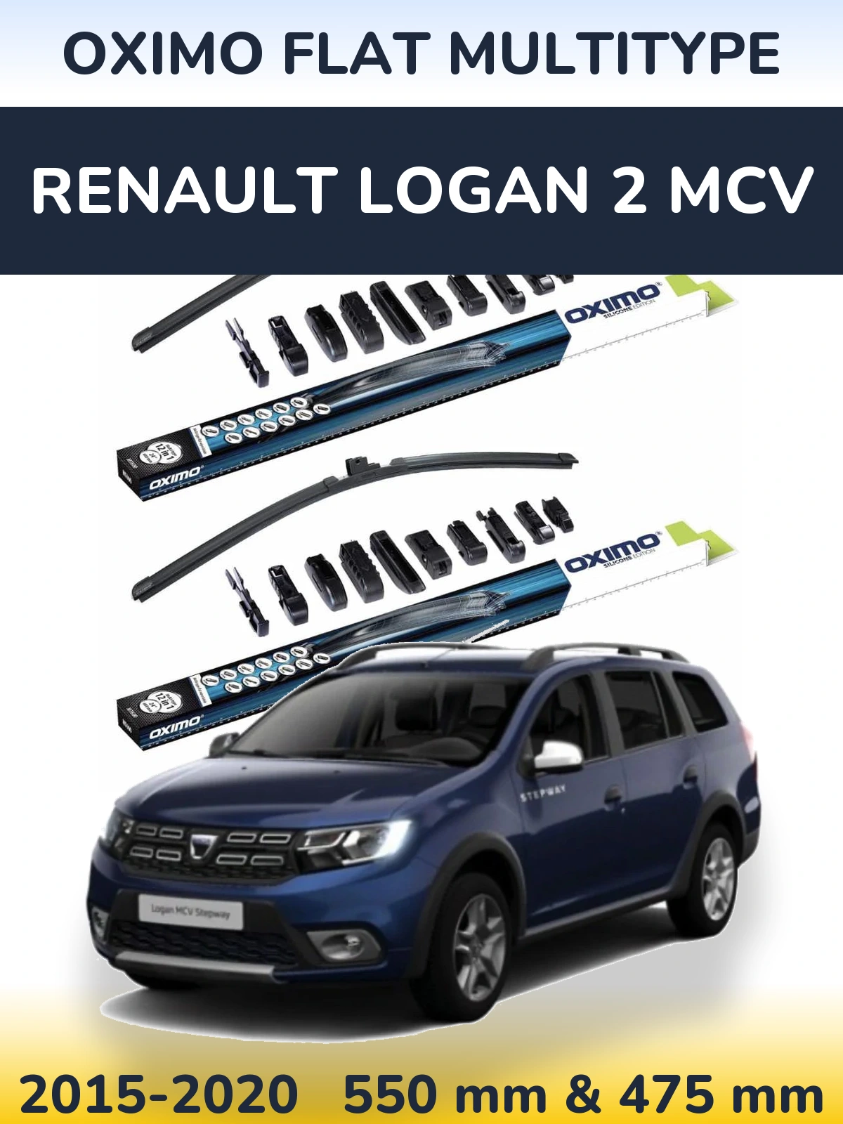 Front wiper blade set Oximo Flat MultiTipse 550 & 475 mm for Renault Logan 2 MCV 2015-2020