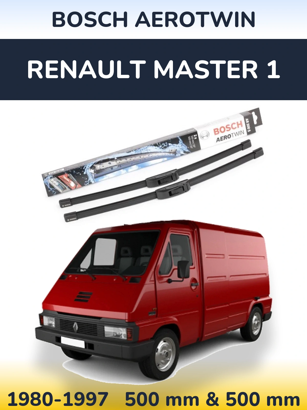 Front wiper blade set BOSCH AeroTwin 500 & 500 mm for Renault Master 1 1980-1997