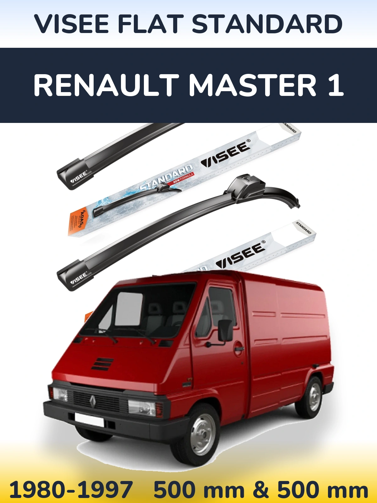 Front wiper blade set VISEE FLAT STANDARD 500 & 500 mm for Renault Master 1 1980-1997