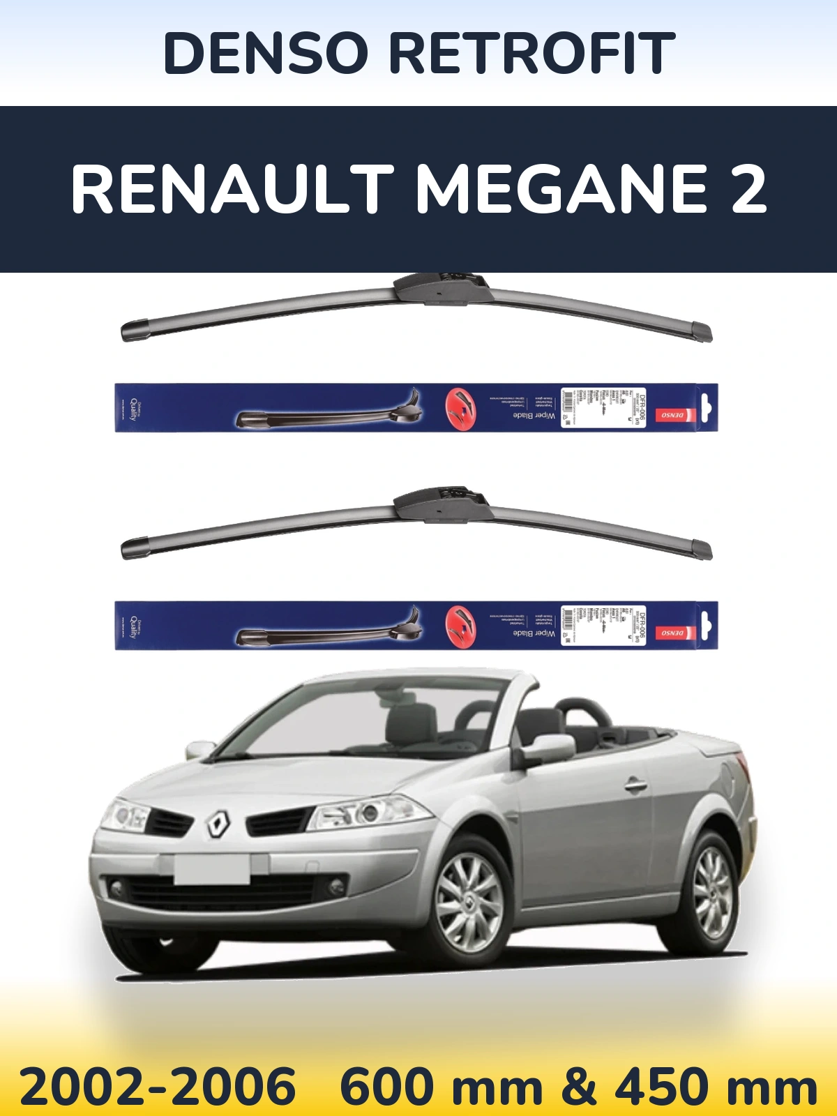 Комплект передних дворников Denso Retrofit 600 & 450 мм для Renault Megane 2 2002-2006