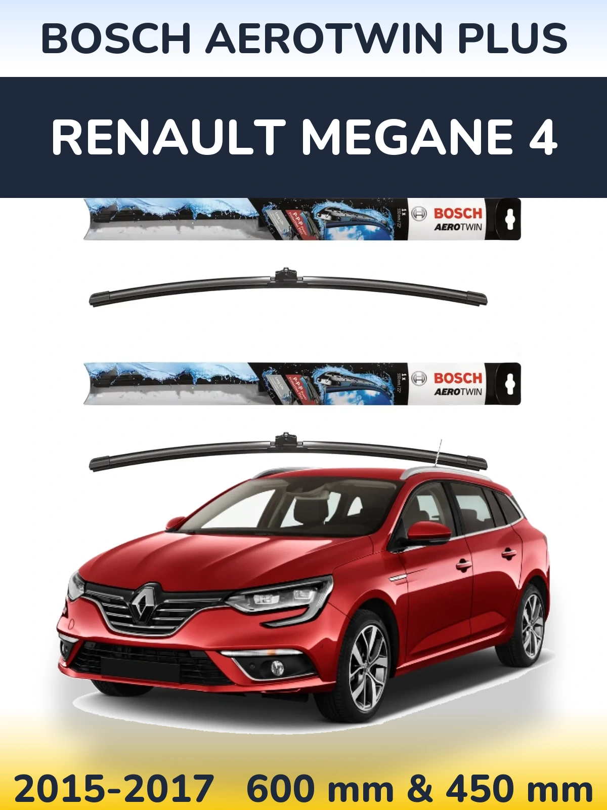 Комплект передніх щіток BOSCH AeroTwin Plus 600 & 450 мм для Renault Megane 4 2015-2017