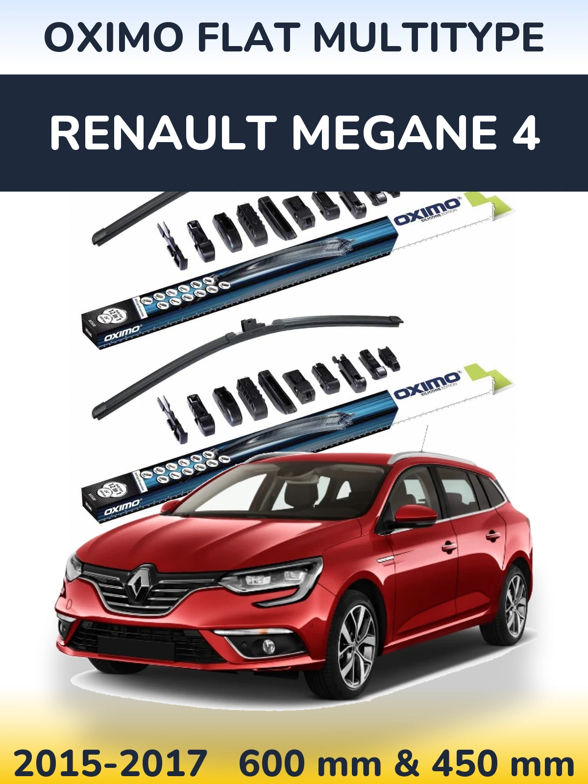 Комплект передніх щіток Oximo Flat MultiТипe 600 & 450 мм для Renault Megane 4 2015-2017