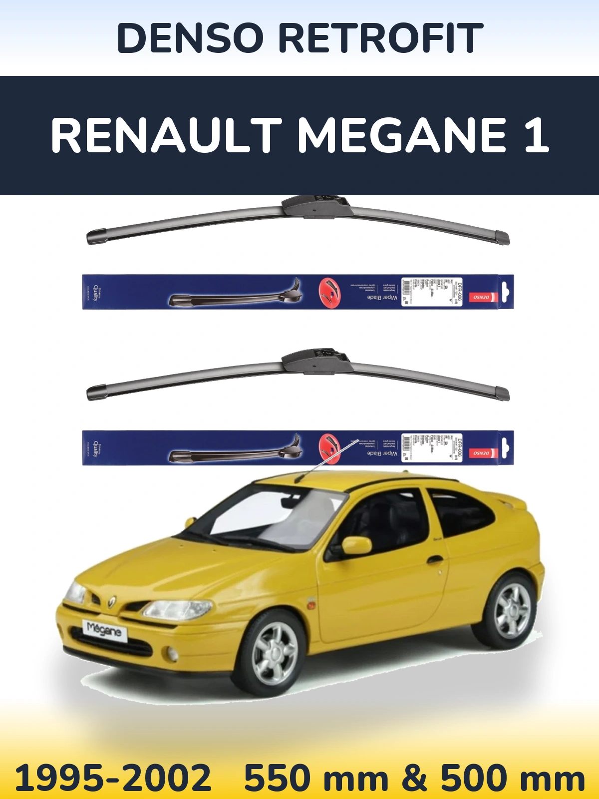 Front wiper blade set Denso Retrofit 550 & 500 mm for Renault Megane 1 1995-2002