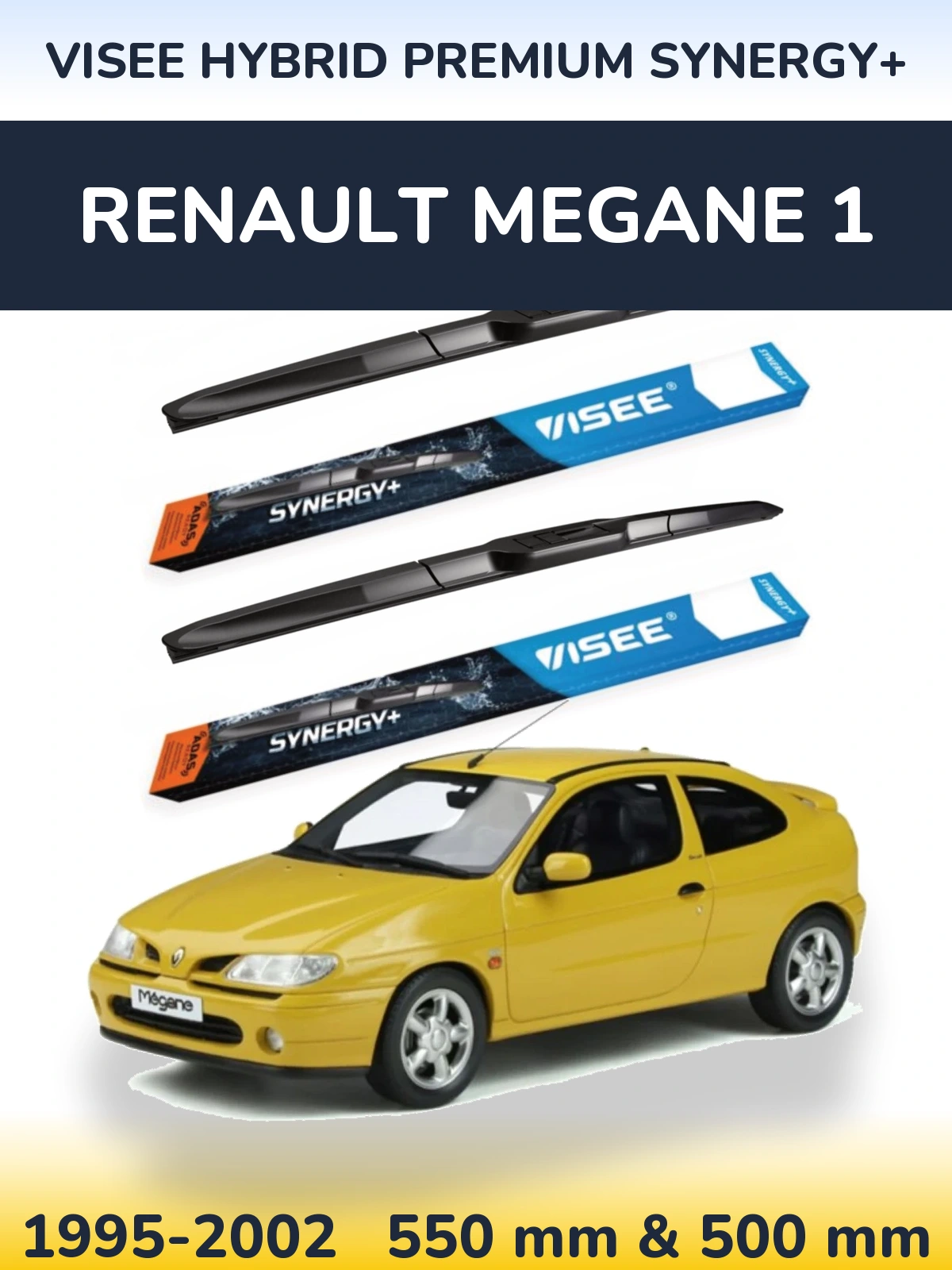Front wiper blade set VISEE HYBRID PREMIUM SYNERGY+ 550 & 500 mm for Renault Megane 1 1995-2002