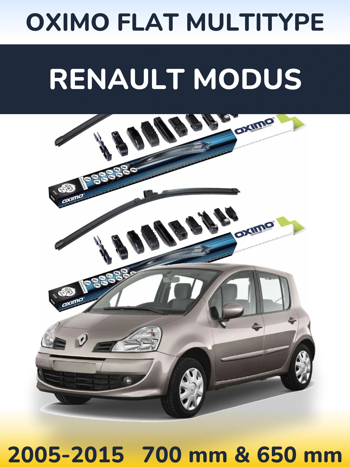Front wiper blade set Oximo Flat MultiTipse 700 & 650 mm for Renault Modus 2005-2015