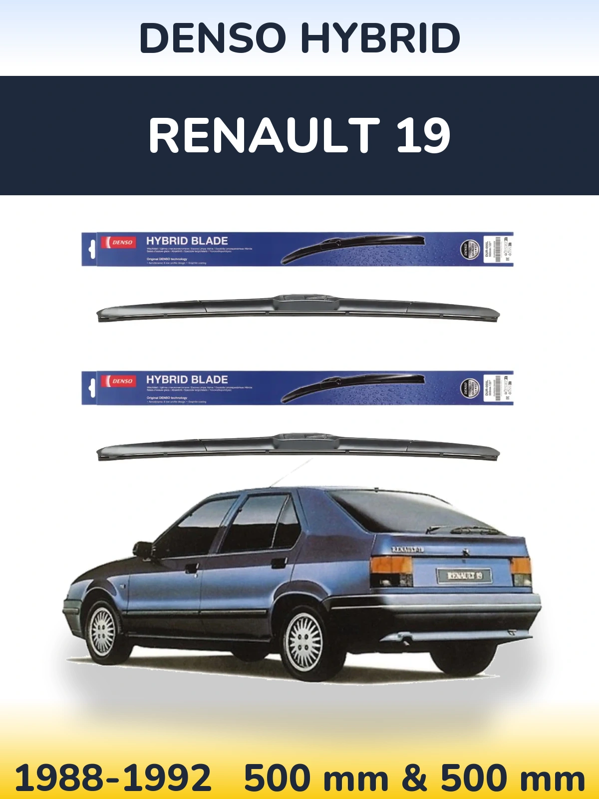 Комплект передних дворников Denso Hybrid 500 & 500 мм для Renault 19 1988-1992