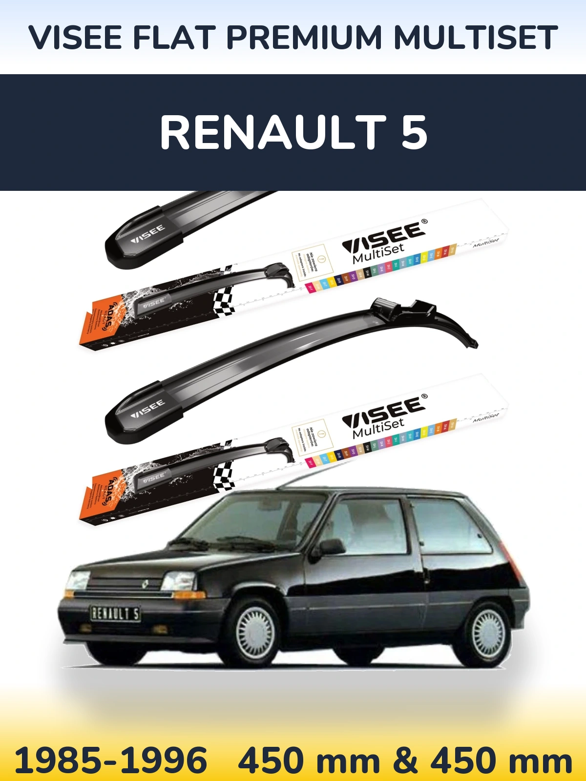 Комплект передніх щіток VISEE FLAT PREMIUM MultiSet 450 & 450 мм для Renault 5 1985-1996