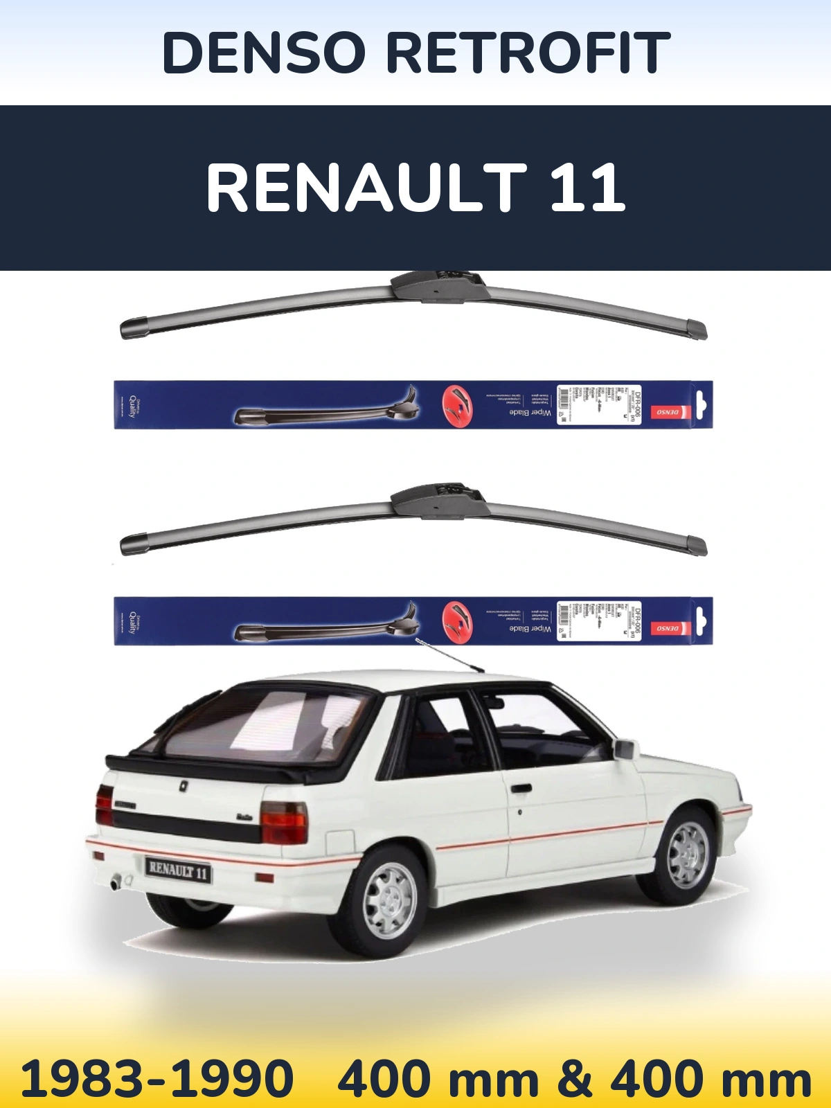 Front wiper blade set Denso Retrofit 400 & 400 mm for Renault 11 1983-1990