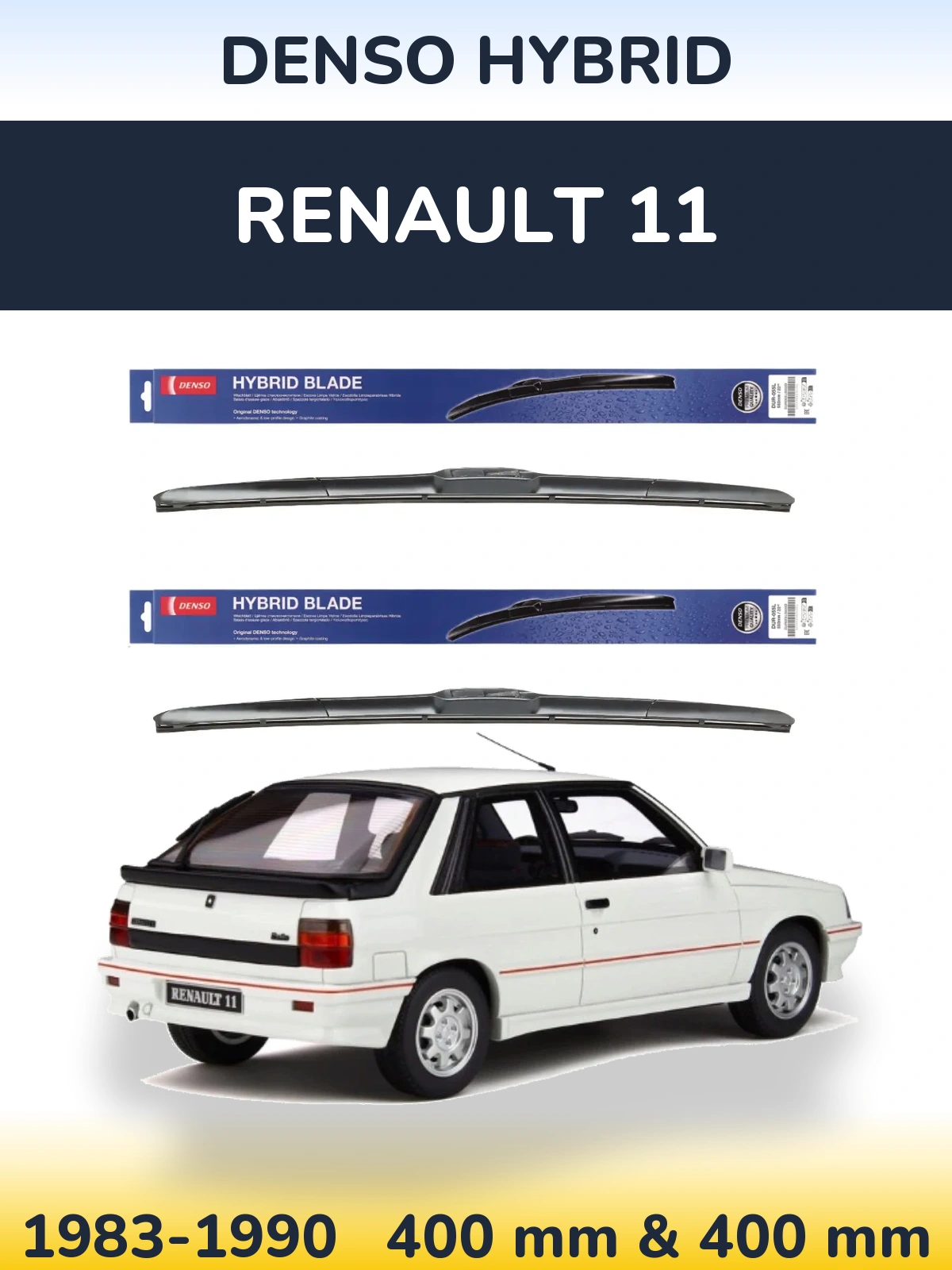 Front wiper blade set Denso Hybrid 400 & 400 mm for Renault 11 1983-1990