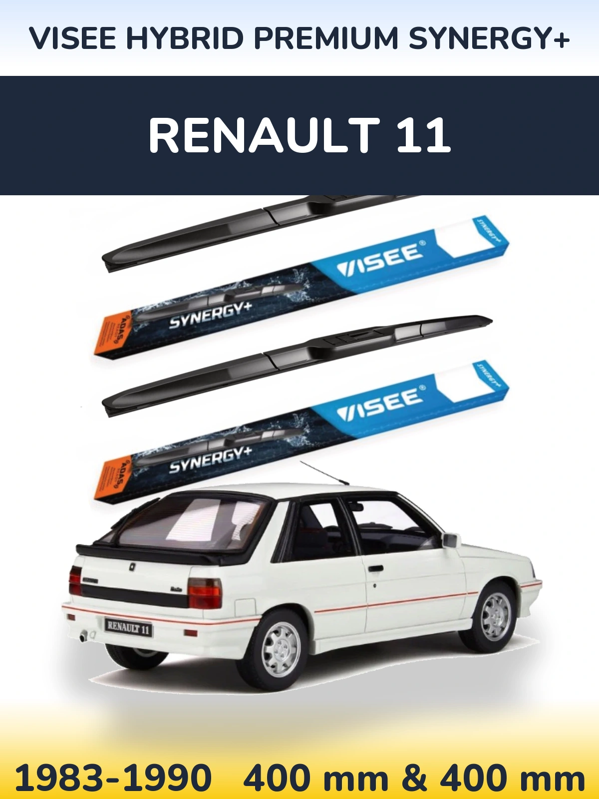 Комплект передних дворников VISEE HYBRID PREMIUM SYNERGY+ 400 & 400 мм для Renault 11 1983-1990