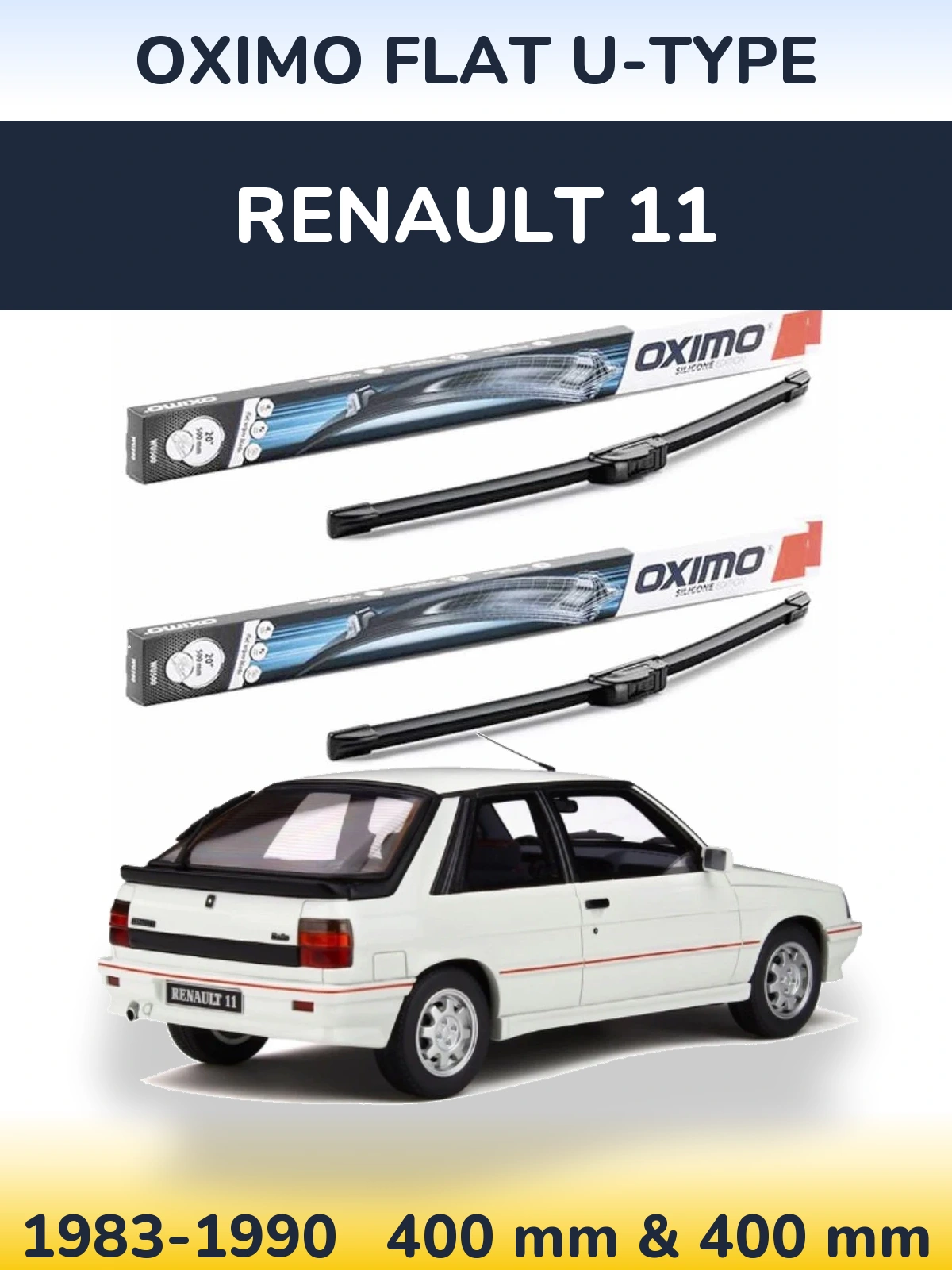Front wiper blade set Oximo Flat U-type 400 & 400 mm for Renault 11 1983-1990