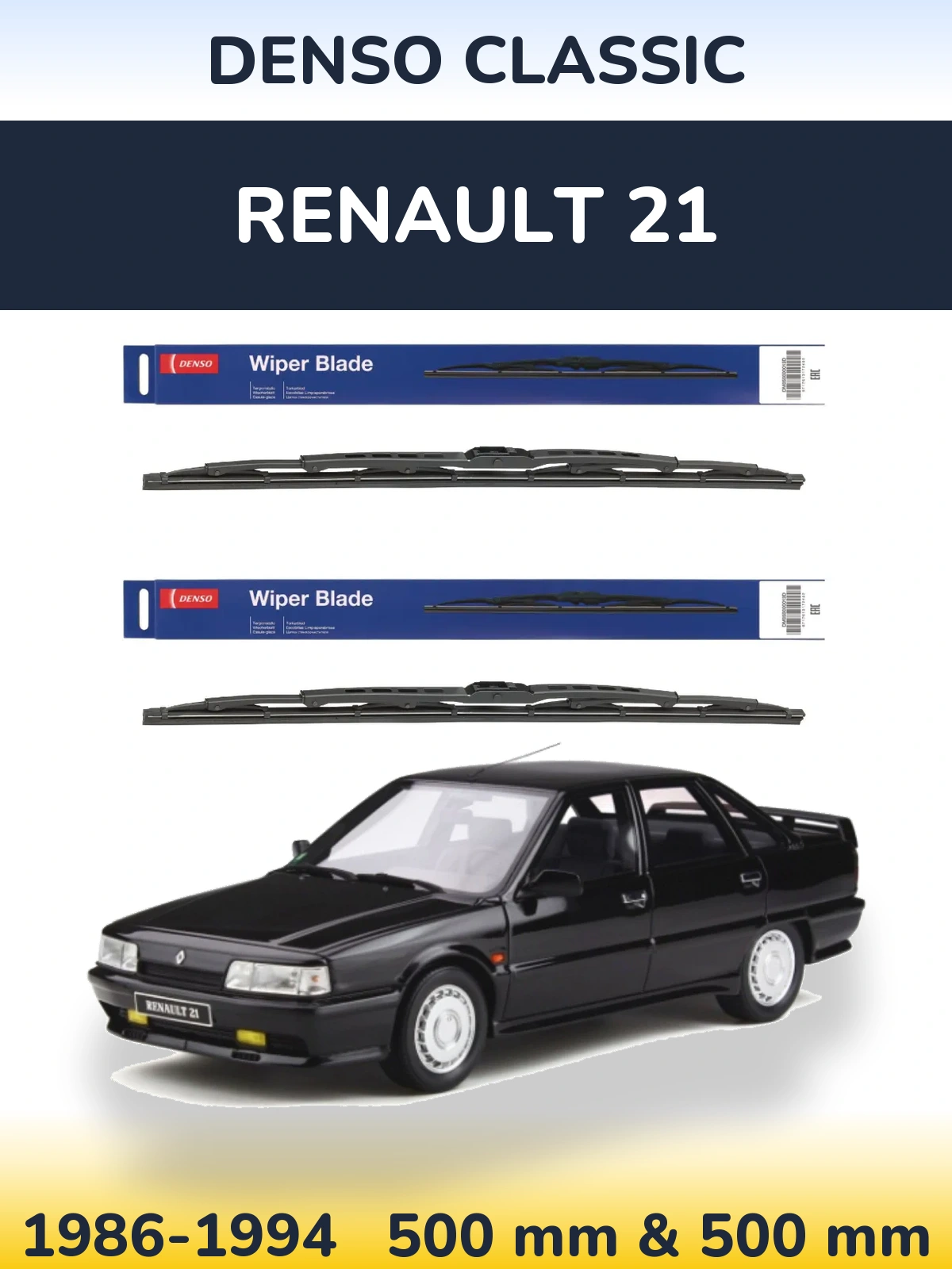 Front wiper blade set Denso Classic 500 & 500 mm for Renault 21 1986-1994