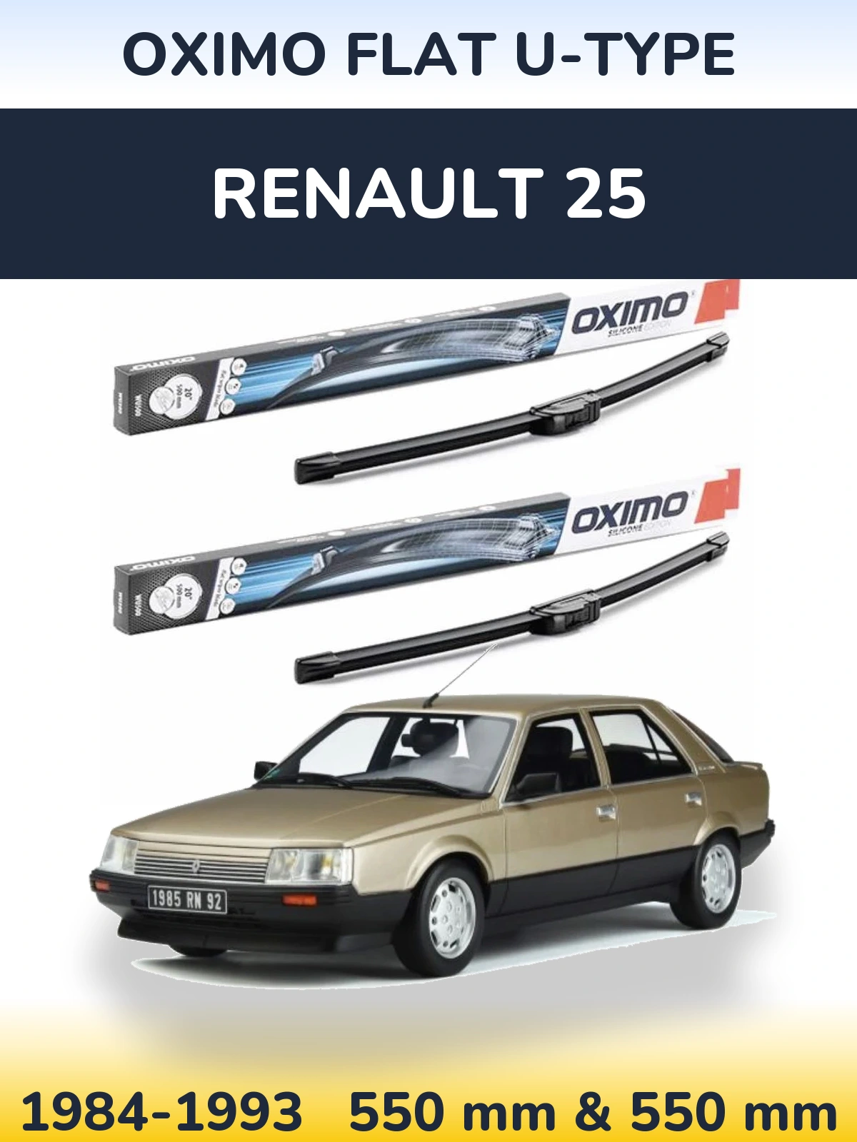 Front wiper blade set Oximo Flat U-type 550 & 550 mm for Renault 25 1984-1993
