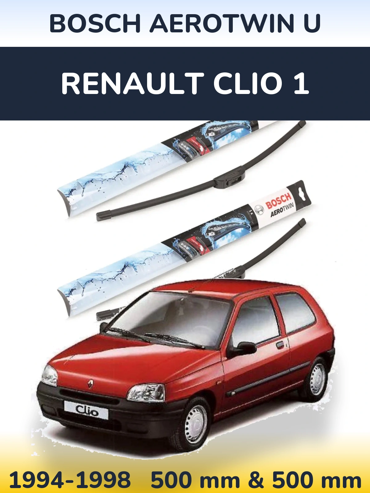 Front wiper blade set BOSCH AeroTwin U 500 & 500 mm for Renault Clio 1 1994-1998