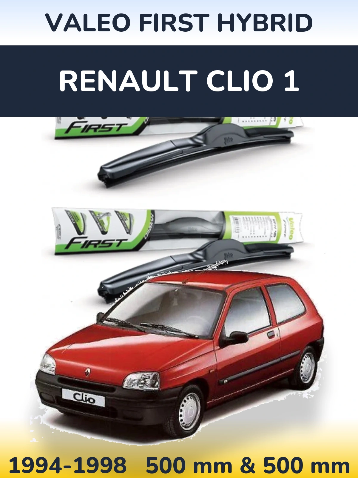 Front wiper blade set Valeo First Hybrid 500 & 500 mm for Renault Clio 1 1994-1998