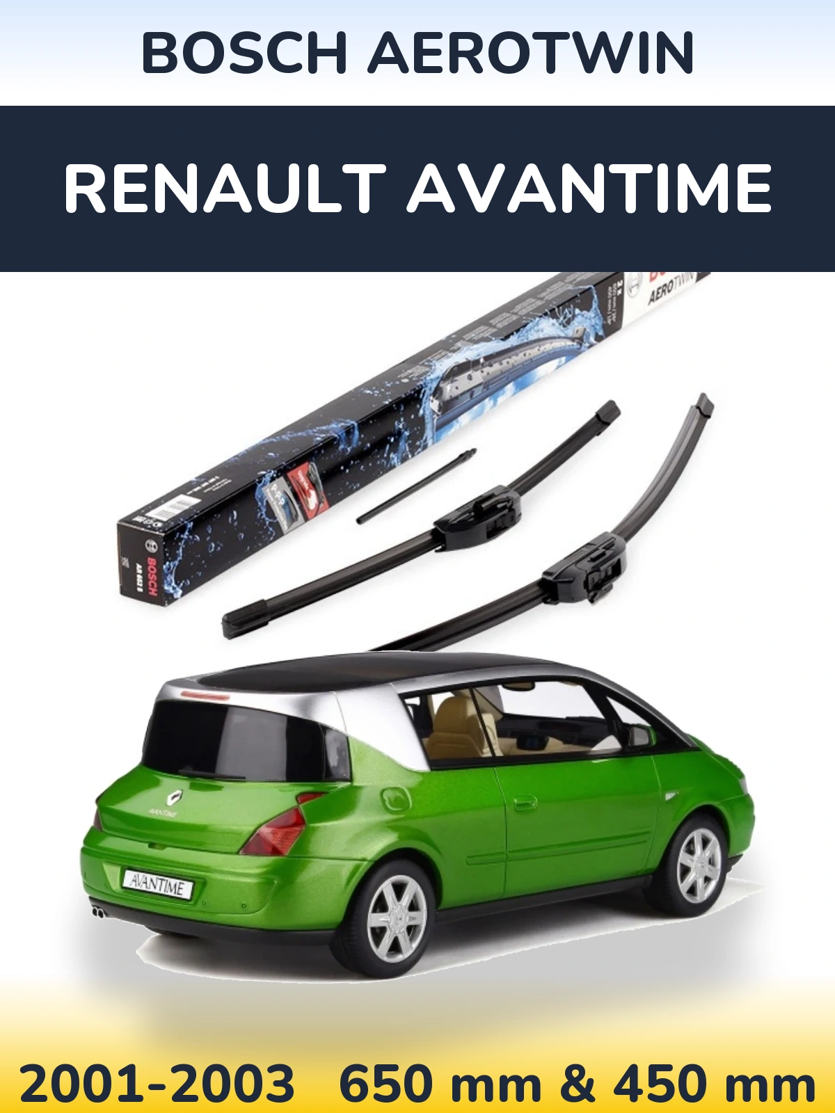 Front wiper blade set BOSCH AeroTwin 650 & 450 mm for Renault Avantime 2001-2003