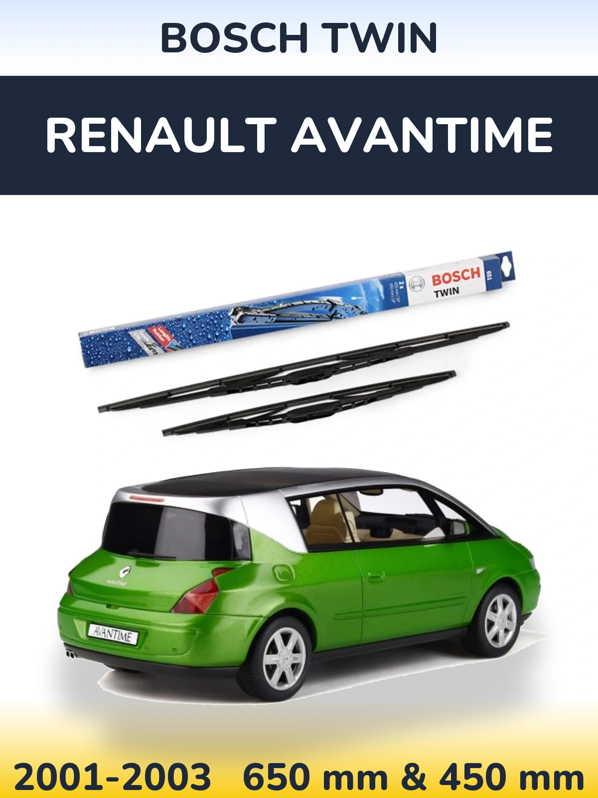 Front wiper blade set BOSCH Twin 650 & 450 mm for Renault Avantime 2001-2003