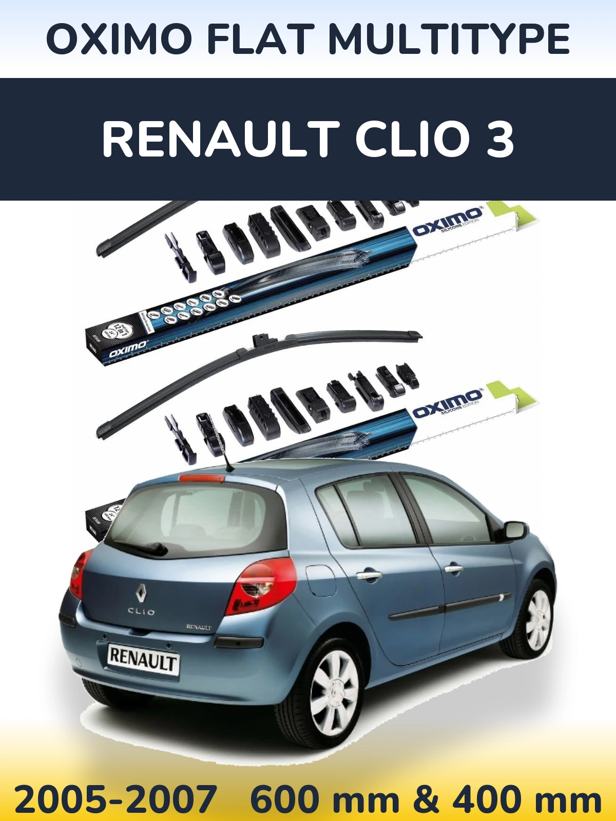 Front wiper blade set Oximo Flat MultiTipse 600 & 400 mm for Renault Clio 3 2005-2007