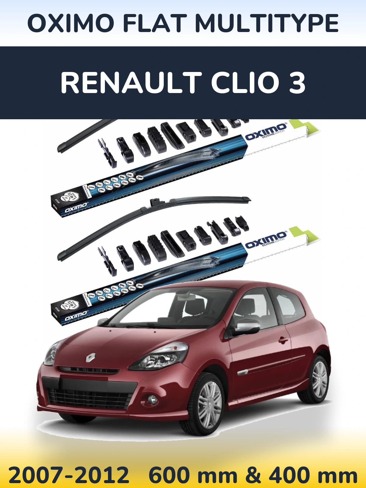 Front wiper blade set Oximo Flat MultiTipse 600 & 400 mm for Renault Clio 3 2007-2012