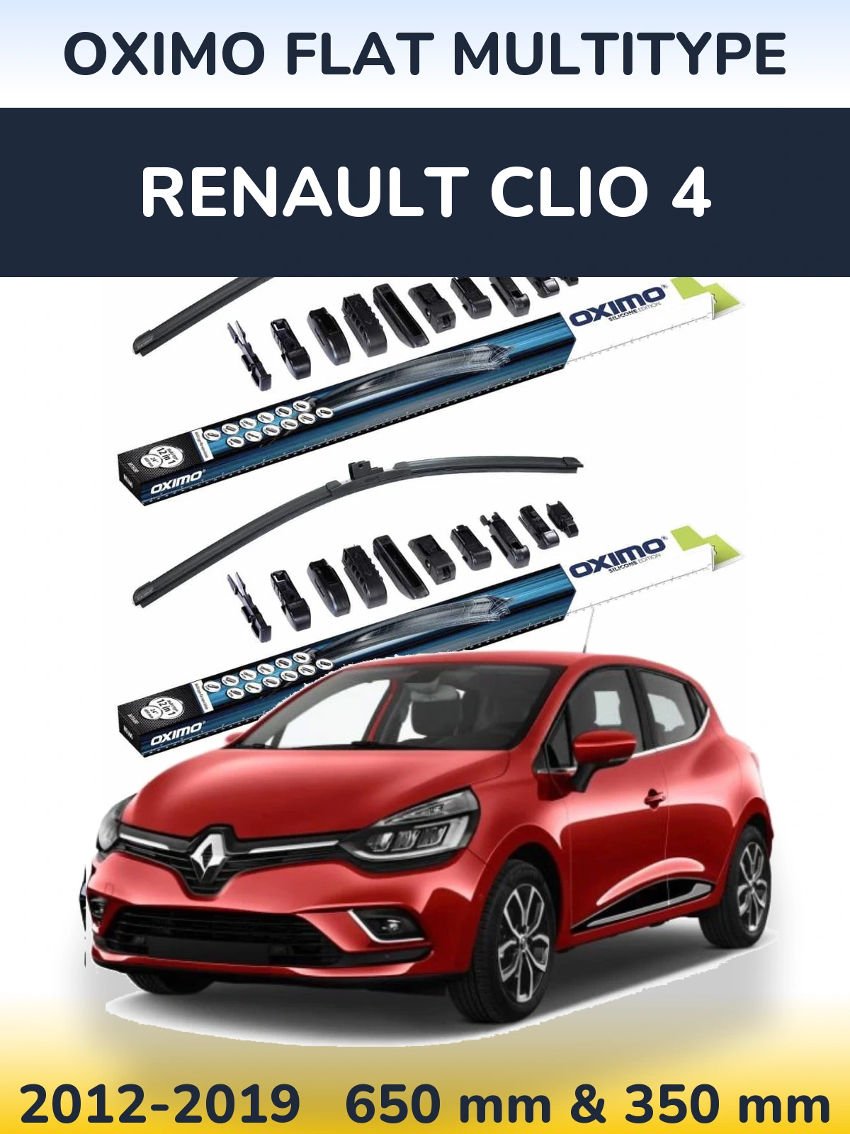 Front wiper blade set Oximo Flat MultiTypee 650 & 350 mm for Renault Clio 4 2012-2019