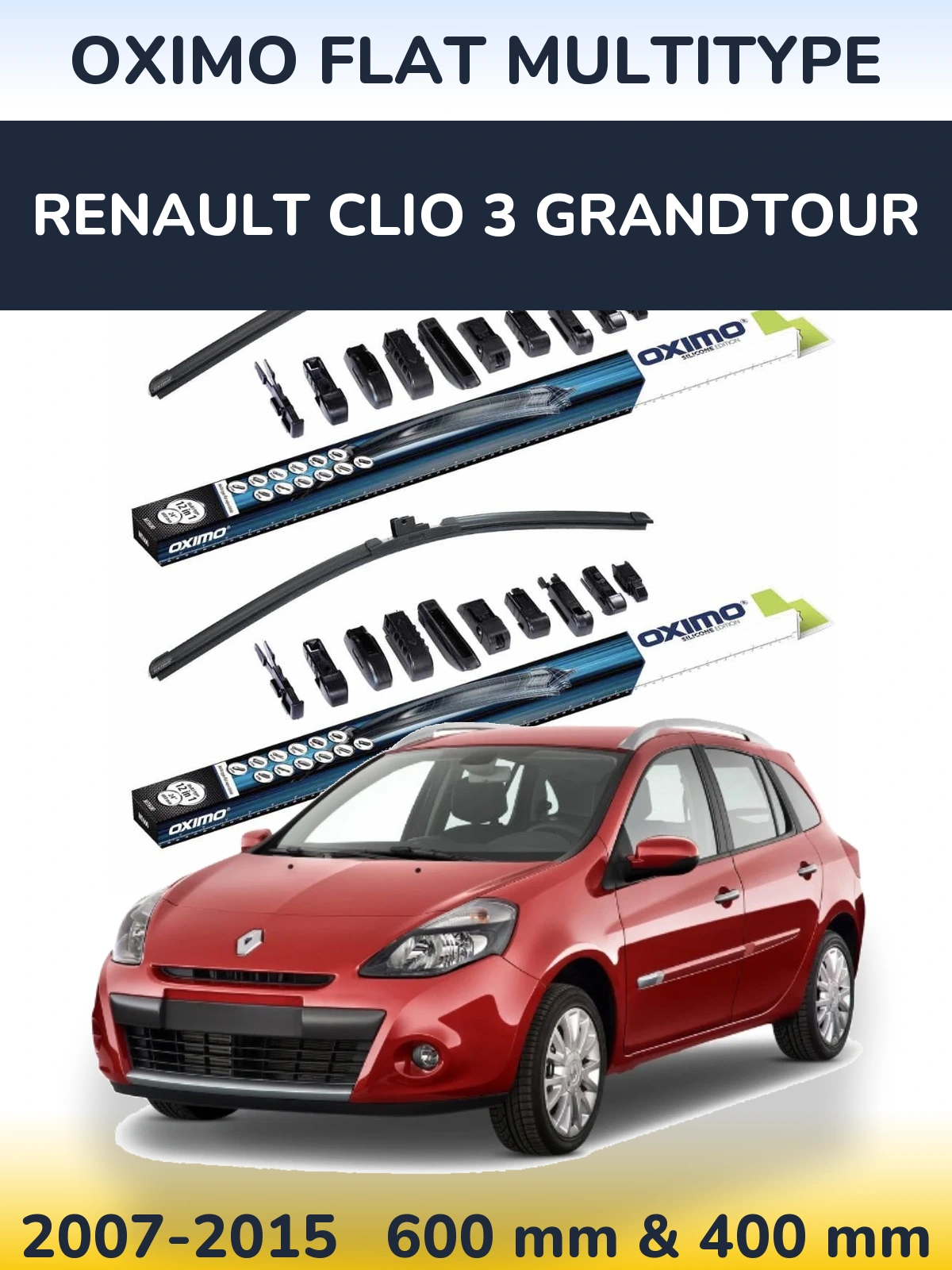 Front wiper blade set Oximo Flat MultiTypee 600 & 400 mm for Renault Clio 3 Grandtour 2007-2015