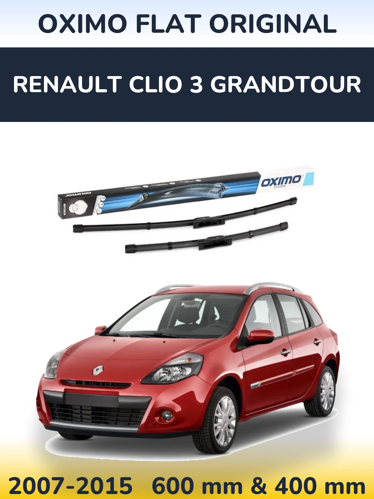 Front wiper blade set Oximo Flat Original 600 & 400 mm for Renault Clio 3 Grandtour 2007-2015