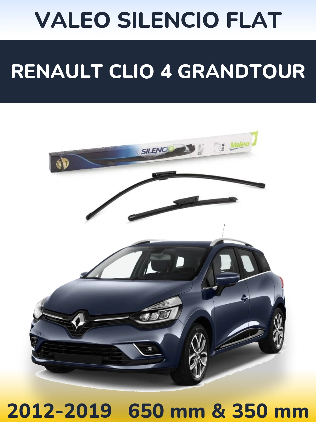 Front wiper blade set Valeo Silencio Flat 650 & 350 mm for Renault Clio 4 Grandtour 2012-2019
