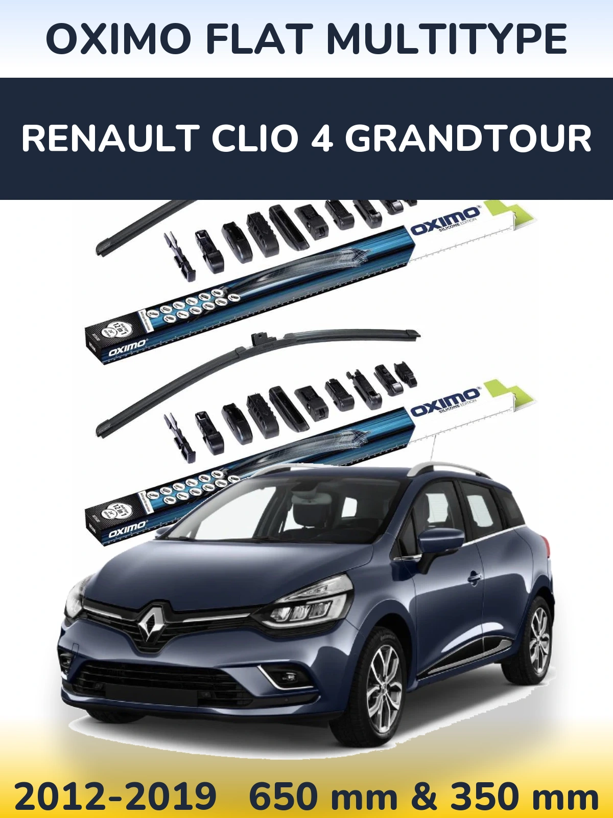 Front wiper blade set Oximo Flat MultiTipse 650 & 350 mm for Renault Clio 4 Grandtour 2012-2019